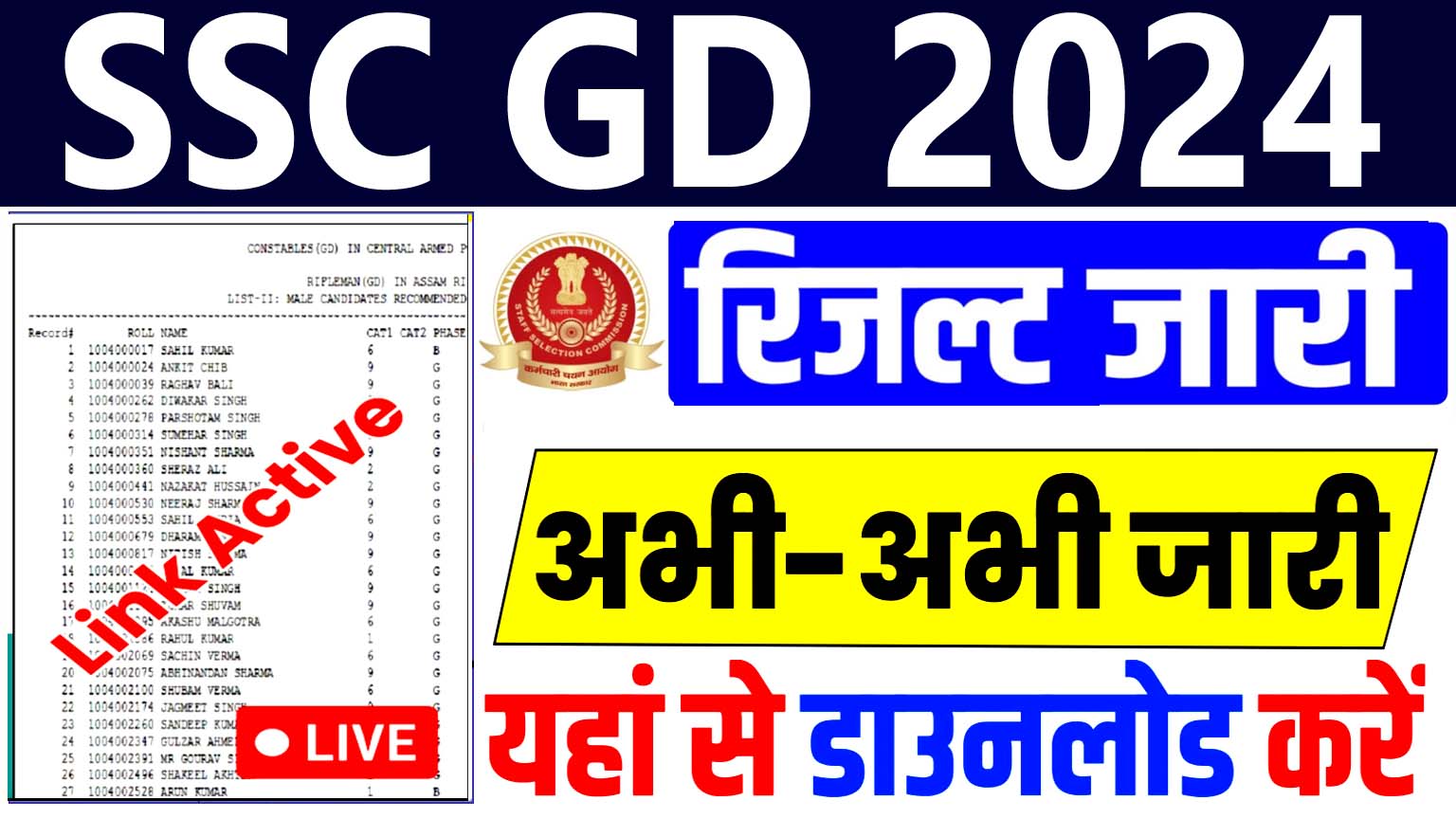 SSC GD Constable Result 2024